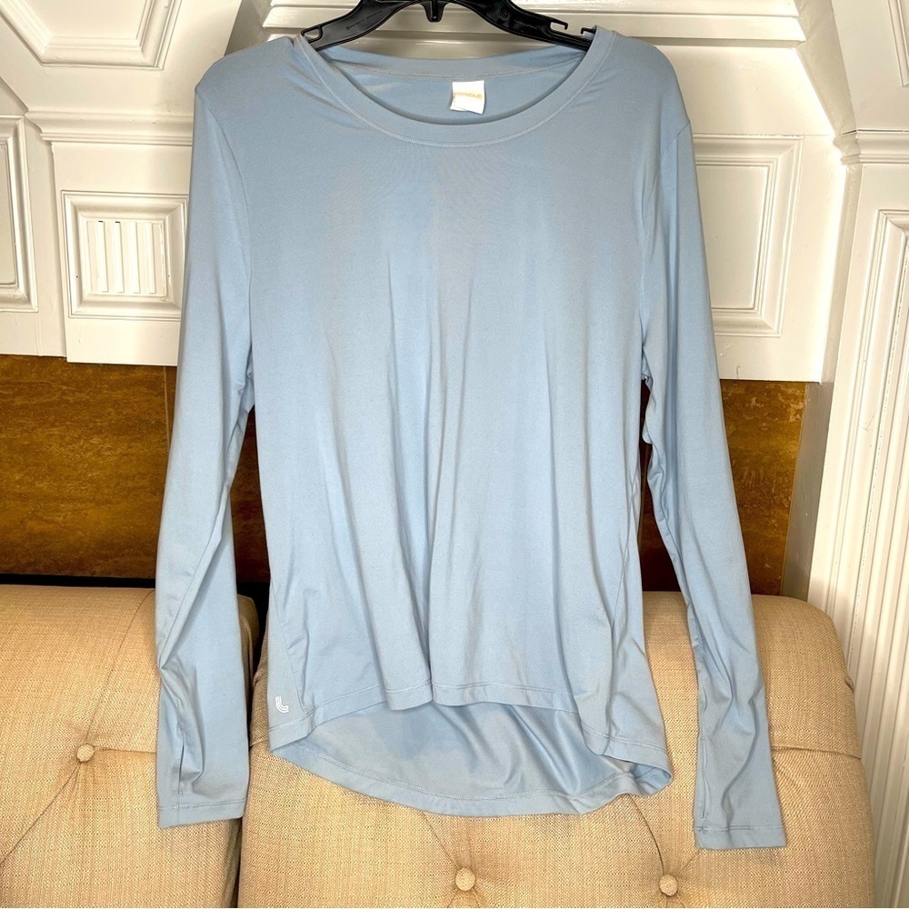 U:  Lole Long Sleeve Light Blue Open back Light weight workout top Sz XL